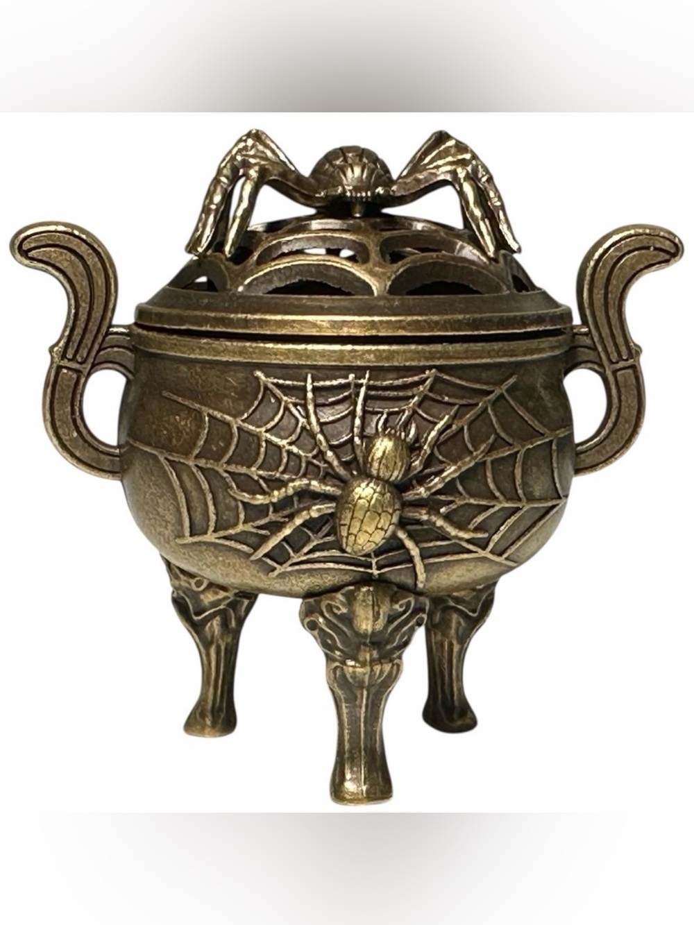 Incense Burner Cauldron Spider Bronze w/ Cones Meera